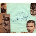 Ferenc Puskas signed 6x5 inch album page includes 3 black and white newspaper photos attached of the