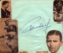 Ferenc Puskas signed 6x5 inch album page includes 3 black and white newspaper photos attached of the