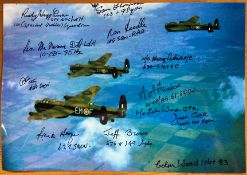 Colour Lancaster Photo Signed 12 WW2 RAF Bomber Command Veterans. This 10 x 7 Colour Lancaster Photo