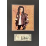 Michael Jackson (1958 2009) American Singer Signed One Dollar Note Overmounted Beneath Colour