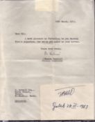 Marshal Tito's signed 5x3 album page dated 24.11.1953 comes with accompanying letter from his