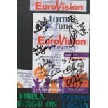 Eurovision Stars Shelia Ferguson and Johnny Logan Signed Eurovision Reunited Promo Sheet Affixed