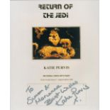 Katie Purvis signed 10x8inch colour Return of the Jedi photo. Dedicated. Good condition. All