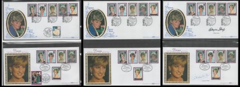 FDC Collection of 6 Diana Princess of Wales Benhams Silk Cachet FDCs, 2 Are Signed by Wayne Sleep