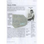 Marty Wilde signed 4x4 irregular album page. Marty Wilde, MBE (born Reginald Leonard Smith; 15 April