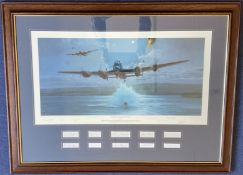 RARE WWII Dambusters 617 squadron multi signed 32x43 inch framed and matted print titled the
