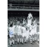 Football Autographed Mick Bates 12 X 8 Photo: B/W, Depicting Leeds United Captain Billy Bremner