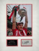 Norman Whiteside Signed Card With Liverpool 12x16 Mounted Photo. Good condition. All autographs