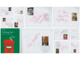 TV/Film/Music autograph collection in writing pad. All on single pages. Some of names included are