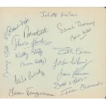 Last of the Summer Wine. A large, 7" by 6" autograph book page signed by fourteen of the cast of the