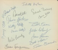 Last of the Summer Wine. A large, 7" by 6" autograph book page signed by fourteen of the cast of the