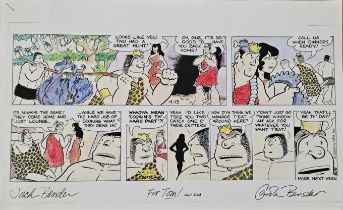 Jack and Carole Bender autographed comic art. 43cm x 26cm original hand drawn eight panel comic