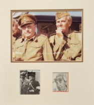 Dad's Army Signed Vintage Cut Pictures Of Arthur Lowe & John Le Mesurier With 15x17 Mounted Photo