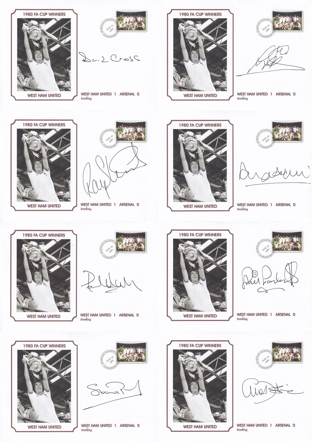 Autographed 1980 WEST HAM UNITED FA Cup Final Covers : A superb Lot of signed 1980 FA Cup Final