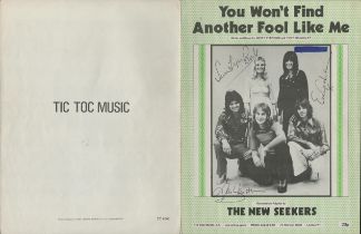 The New Seekers British Pop Group Vintage Sheet Music 'You Won't Find Another Fool Like Me' Signed