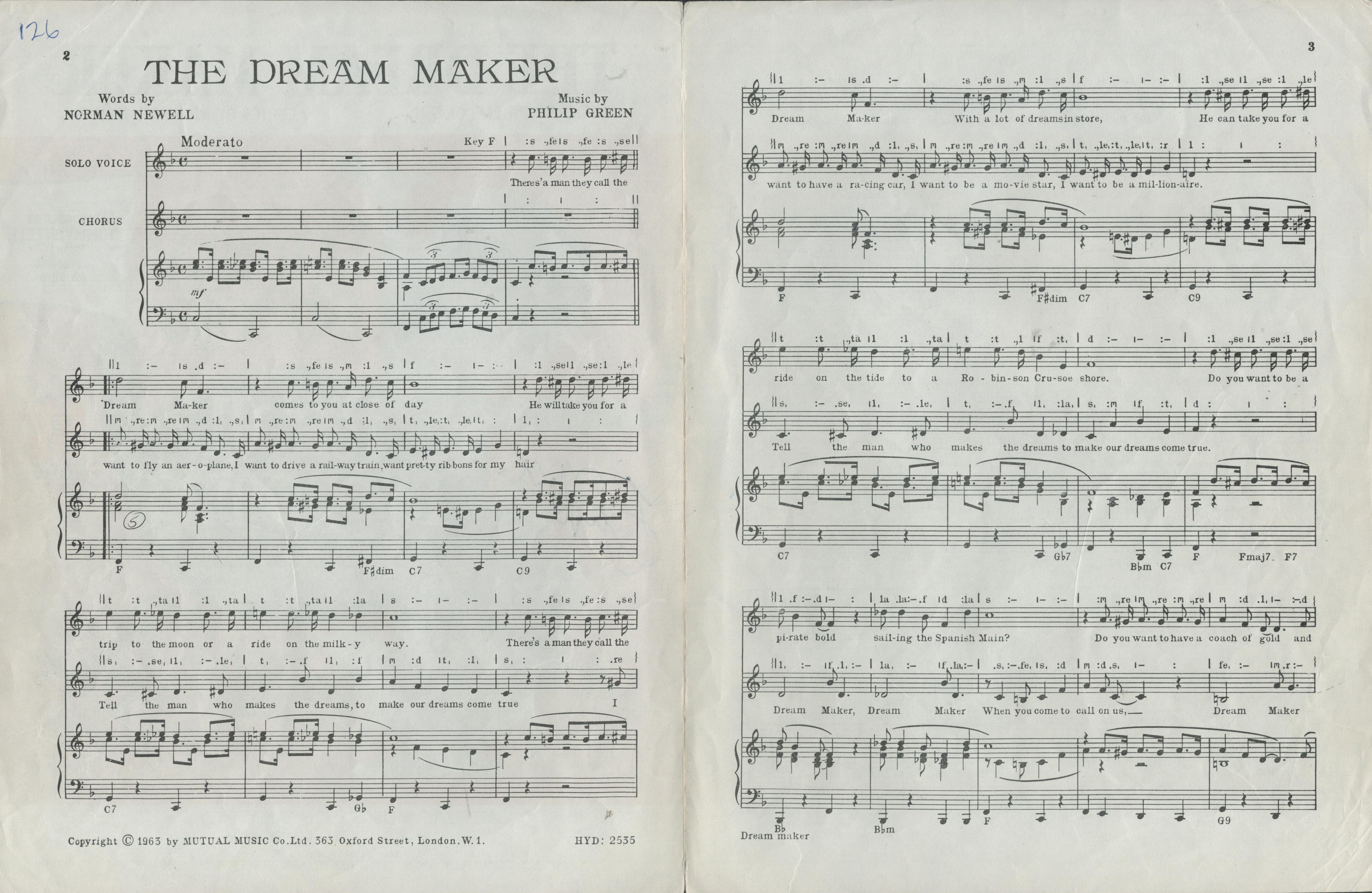 Tommy Steele English Entertainer Signed Vintage Sheet Music 'The Dream Maker'. Good condition. All - Image 2 of 2