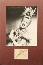 Carmen Miranda Singer Signed Vintage Album Page With 10x16 Mounted Photo Display. Good condition.
