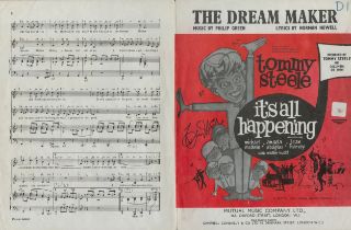 Tommy Steele English Entertainer Signed Vintage Sheet Music 'The Dream Maker'. Good condition. All