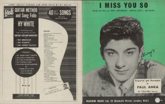 Paul Anka Canadian And American Singer Signed Vintage Sheet Music 'I Miss You So'. Good condition.
