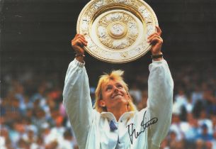 Martina Navratilova signed 16x12 inch colour photo pictured celebrating with the Wimbledon Ladies