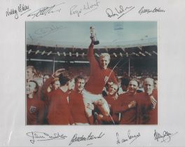 England 1966 World Cup Winners 14x11 inch overall mounted signature piece includes 9 signatures