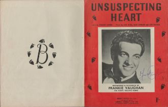 Frankie Vaughan English Singer Signed Vintage Sheet Music 'Unsuspecting Heart'. Good condition.