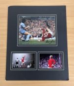 Denis Law 20x16 inch overall mounted signature piece includes signed colour photo and two other