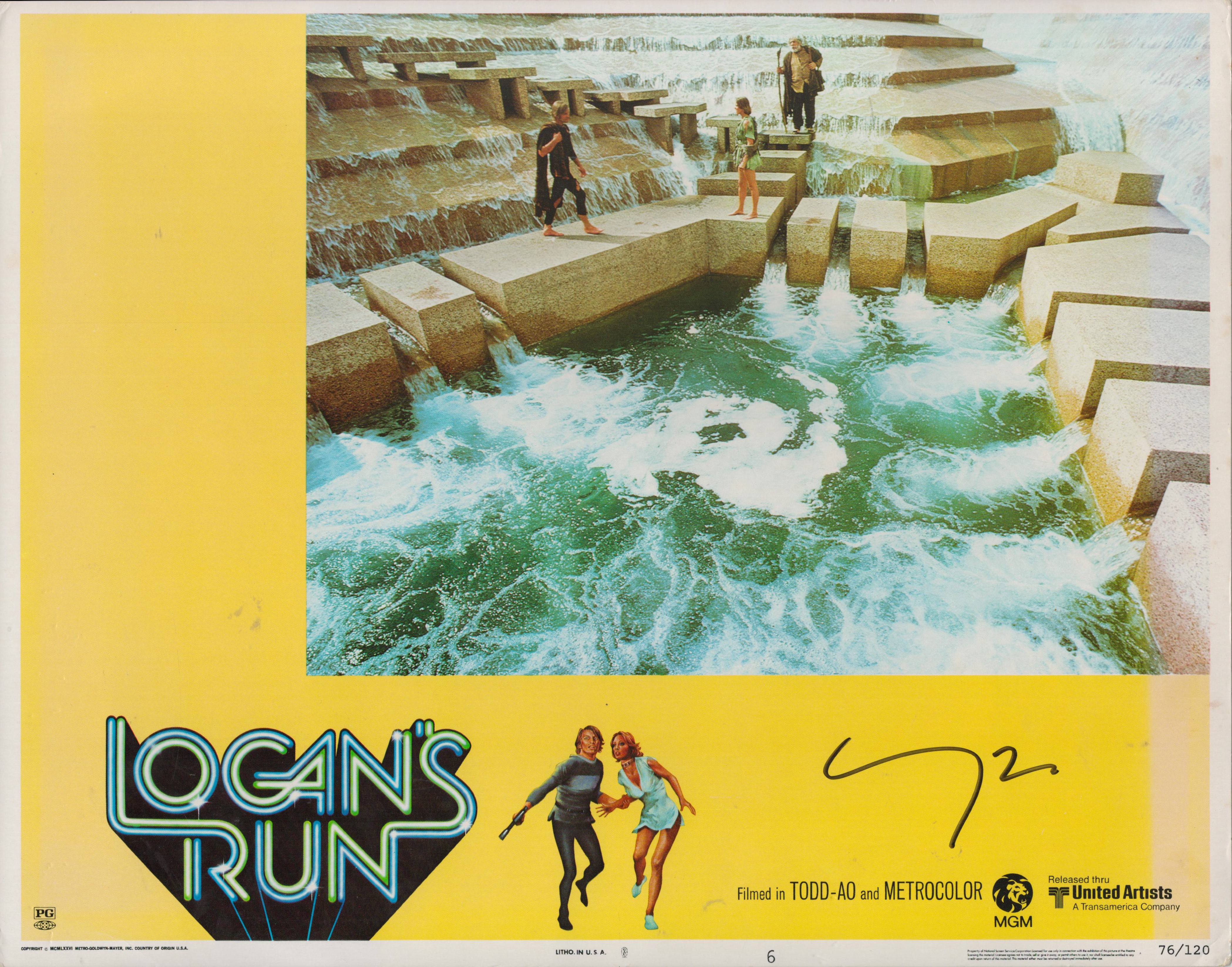 Michael York signed 14x11 inch Logans Run large vintage lobby card no 76/120. Good condition. All