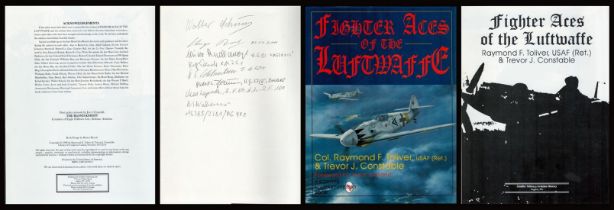 WWII Multi Signed Book Fighter Aces of the Luftwaffe by Raymond F Toliver, USAF (Ret) & Trevor J