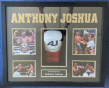 Boxing Anthony Joshua signed 27x32 inch boxing glove display. Good condition. All autographs are