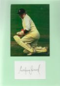 Cricket. Godfrey Evans Signed Signature Piece with Colour Photo attached to 8 x 6 inch Green Card.