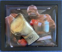 Boxing Evander Holyfield signed 24x20 inch boxing glove display. Good condition. All autographs