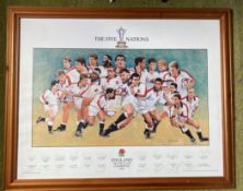 1995 England Rugby Grand Slam signed coloured print: titled "England Grand Slam Champions 1995"