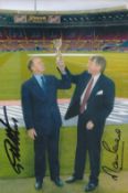 Football Geoff Hurst and Martin Peters signed 12x8 inch colour photo pictured with the Jules Rimet