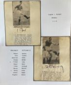 1932 England football J P Dowd and T Waring signed on two cards with magazine photos and