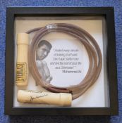 Boxing Muhammad Ali signed 10x10 in mounted Training skipping rope display. Good condition. All