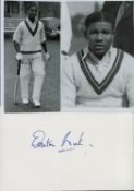 Cricket. Everton Weeks Signed Autograph Card with Two Black and White Photo Attached to 8 x 6 inch