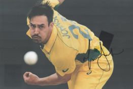 Cricket Mitchell Johnson signed 12x8 inch colour photo pictured playing One Day International for