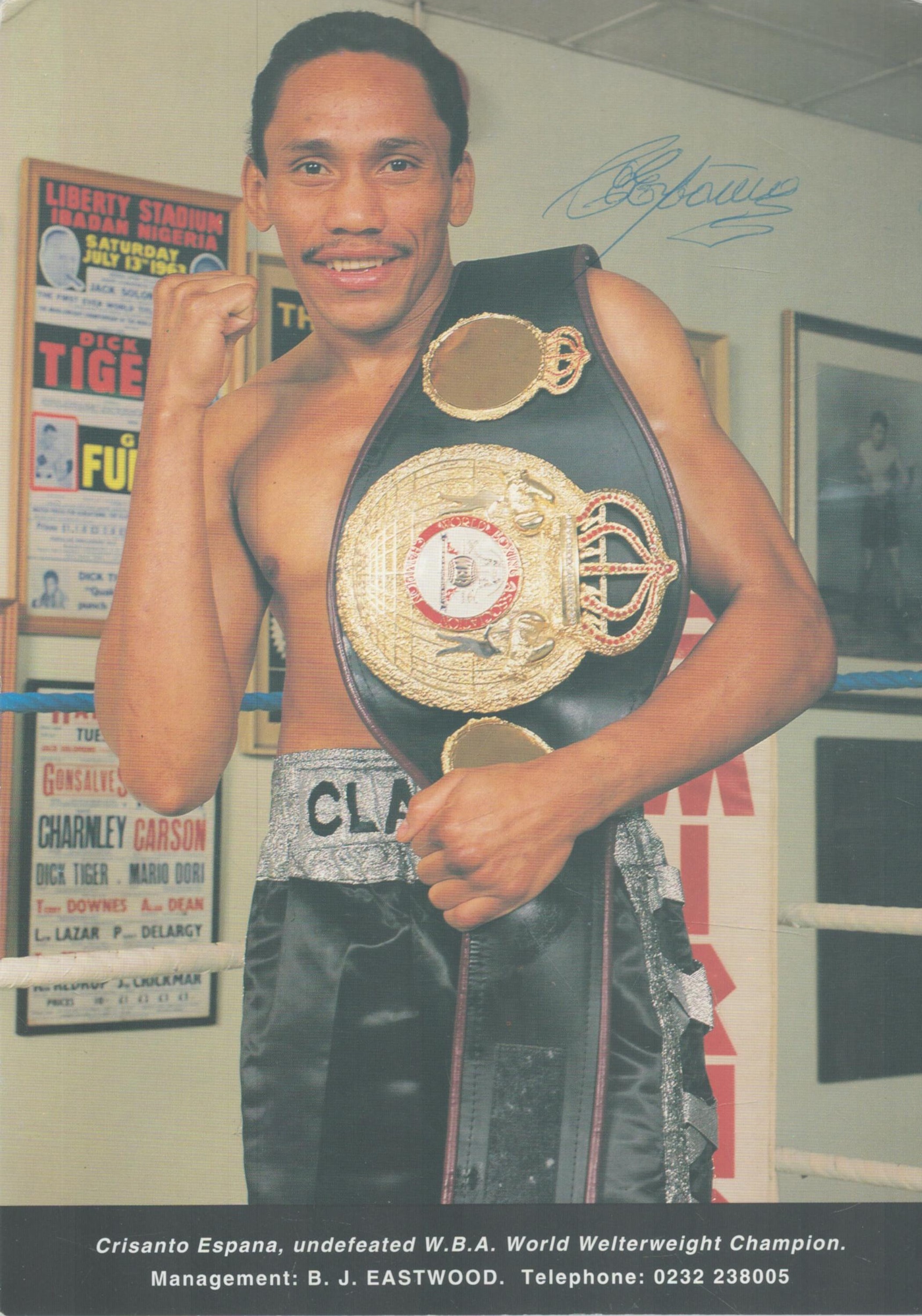 Boxing Crisanto Espana signed 8x6 inch colour promo photo. Good condition. All autographs are