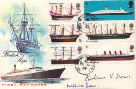 The Titanic, a British Ships FDC signed by Titanic survivors Millvina Dean (1912-2009) and her