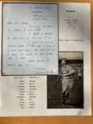 Tommy Lawton England 1930/40s football legend handwritten letter with vintage action postcard. Set