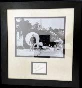 Patrick Mcgoohan signature piece framed and mounted below black and white photo from The Prisoner.