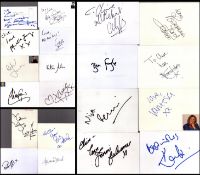 Entertainment collection of 20 signed white cards. Signatures such as Chris Evans, Katie Humble,