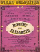 Music sheet for the musical 'Robert and Elizabeth'. Signed by actors John Clements, June Bronhill,