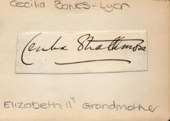 Cecilia Bowes-lyon irregular cut signature piece. Good condition. All autographs are genuine hand