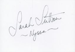 Sarah Sutton signed 6x4inch white card. Good condition. All autographs are genuine hand signed and