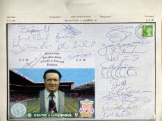 1996, 19 Liverpool football squad signed Celtic v Liverpool Jock Stein Stand cover. Includes