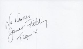 Janet Fielding signed 5x3inch white card. Good condition. All autographs are genuine hand signed and