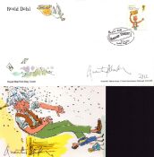 Quentin Blake, two original signed items: a 6x4 official Roald Dahl BFG unused postcard. Plus, a