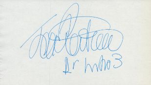 Jon Pertwee signed page. Good condition. All autographs are genuine hand signed and come with a